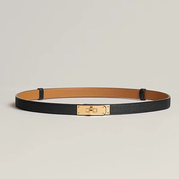 HERMES Kelly 18 adjustable belt in Black leather, yellow gold-plated buckle, NIB main image 12